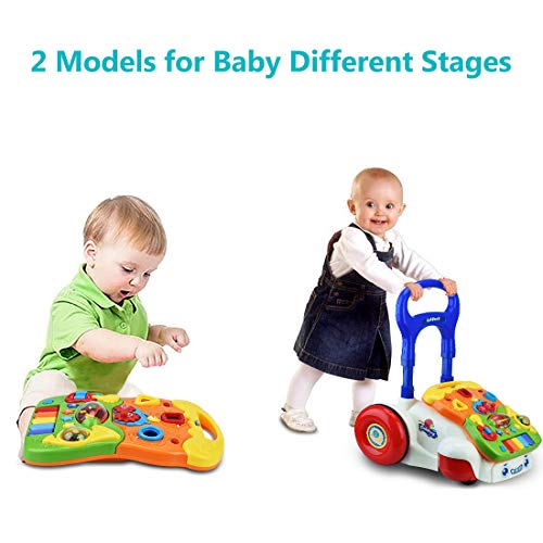 Forstart Sit-to-Stand Learning Walker Push and Pull Activity Center Music and Light Adjustable-Height Early Dvelopment Toys for 6 Months to 3 Years Old