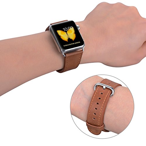 JSGJMY Apple Watch Band 42mm Men Caramel Vintage Genuine Leather Loop Replacement Wrist Iwatch Strap with Stainless Steel Metal Clasp for Apple Watch Series 3 Series 2 Series 1 Sport and Edition - Thumbnail 5