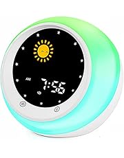 I.CODE Sun & Moon Rise Kids Alarm Clock, Children's Sleep Trainer ,Sleep Sound Machine, Wake Up Light & Night Light ,Teach Kids Day & Night