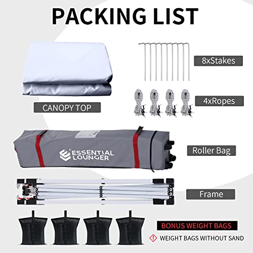 ESSENTIAL LOUNGER 10x10 Popup Canopy, Easy Up Outdoor Canopy Tent for