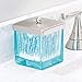 mDesign Modern Glass Square Bathroom Vanity Countertop Storage Organizer Canister Jar for Cotton Swabs, Rounds, Balls, Makeup Sponges, Bath Salts - 2 Pack - Blue/Brushed