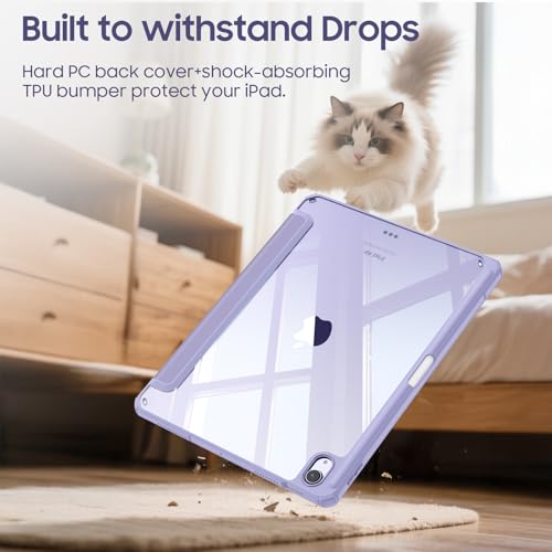 FINTIE Case for iPad Air 11 Inch M4/M3/M2 (2026/2025/2024) and iPad Air 5/4 10.9 Inches (2022/2020) – [Stylus Holder] Clear Transparent Shockproof Case, Lilac