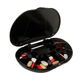 Travel Size 8 Compartment Pill Box Holds up to 150 Pills (Actual Size: 6.0w X 4.0d X 1.2h) made in USA (BLACK) by VitaCarry