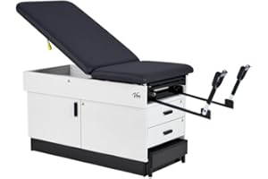 Vivacomfort Slim Line Medical Exam Table with Stirrups, Black, 420 lbs Weight Capacity
