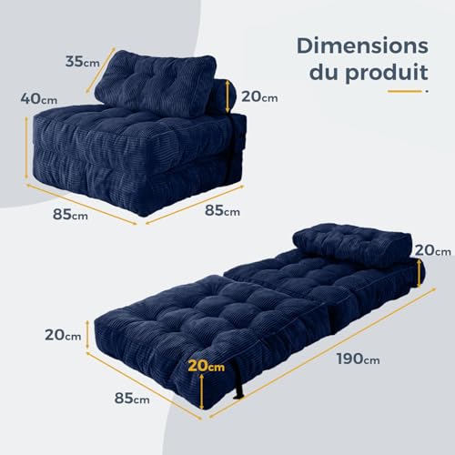 MAXYOYO Foldable Convertible Sofa Bed with Pillow, Mattress with Back Support, Portable Comfortable Armchair Bed for Living Room Bedroom, Navy Blue