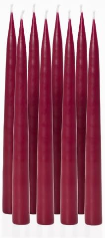 Christmas Taper Candles - 10 Inch Decorative Burgundy Home Interior Candles - Unscented, Radiant Flame, Thin & Elegant, No Drip Wax Bulk Set of 8 – Tapers Suitable for Candle Holders or Centerpiece Decorations