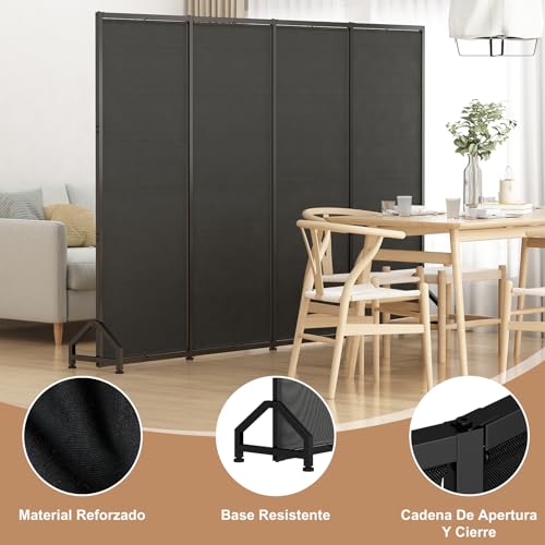 Uzelia Biombo Separador de Espacios, Biombo Divisor Portátil y Plegable de 4 Paneles, Pantalla giratoria de un Solo Panel, Separador de Ambientes 225 Ancho x 180 Alto cm de Habitación, Negro