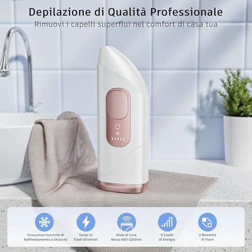 Pulsed Light Epilator with Cooling Function, Laser Epilator for Unlimited Flash, 5 Energy Levels, Pulsed Light Epilation for Women and Men, Armpits, Legs, Bikini Zone
