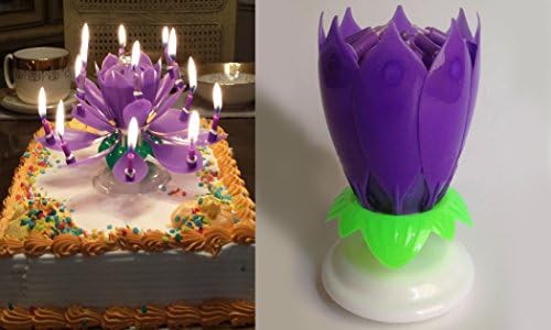 2 PAK Birthday Candles, Lotus Flower Amazing Musical Exciting Birthday Candle (2 PURPLE)