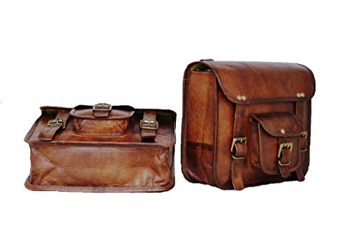 image for LBH Motorcycle Side Pouch Brown Leather Side Pouch Saddlebags Saddle P