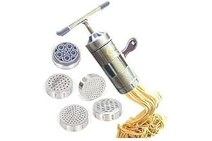 Newcreativetop Stainless Steel Manual Noodles Press Machine Pasta Maker with 5 Noodle Mould