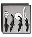 CUTCO Model 1838 Entertainer Set in special CUTCO gift box. ......... Includes 1501 Peeler, 1502 Pizza Cutter, 1503 Ice Cream Scoop, and 1504 Cheese Knife. ........ High Carbon Stainless blades and black soft-grip handles.