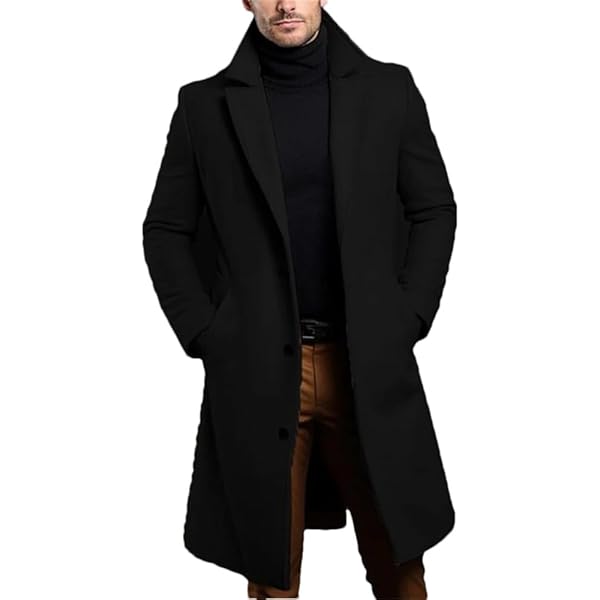 evzosrz Mens Trench Long Jacket Coat Winter Warm Slim Fit