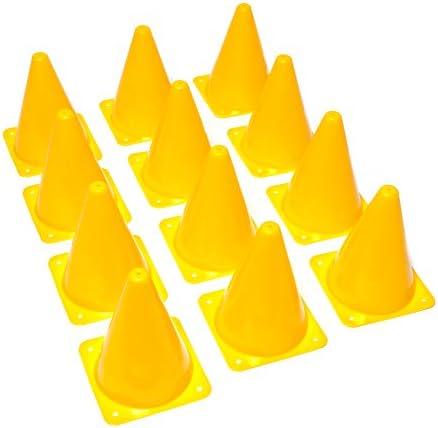 Multipurpose 7" Sports Training Cones in Yellow (Set of 12) Soft and Durable Traffic Cones - Ideal Equipment for Soccer, Football, Basketball, Other Sports and Activities
