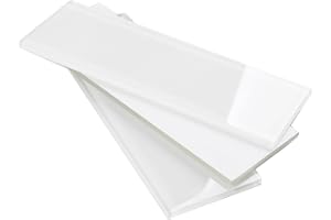 Adedeo Glass Subway Tile 4 x 12 Inch White Glossy for Kitchen Backsplash Bathroom Wall Pack of 12 Sheets