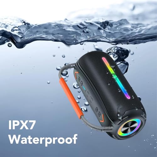 Portable Bluetooth Speaker with Handle, 40W Powerful Stereo Sound with Dual Bass Drivers, RGB Lights, IPX7 Waterproof, 30H Playtime, TWS Pairing/AUX/TF, Wireless Speaker for Party/Outdoor/Travel