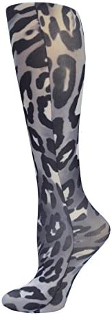 Blue Jay Grey Leopard Light Compression Knee Hi Socks 8-15 mmHg, Fits Women's Shoe Size 5-11, Ultra Sheer Latex-Free Compression Socks, Improve Circulation Giving Your Legs Relief They Need