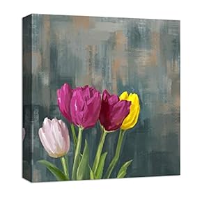 Canvas Wall Art Beautiful Tulip Flowers Painting Artwork for Home Prints Framed - 12x12 inches
