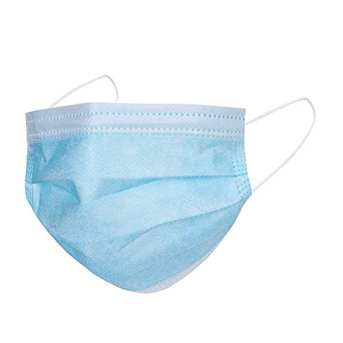 Beauteye 50 PCS Unisex Blue Disposable Three-Layer Non-Woven Windproof Dustproof Anti Fog Anti-Pollen Allergy Face Safety Protective Cover for School Office Shopping Daily Work (50 PCS, Blue)