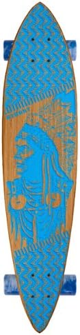 Strght Pin Tail Cruiser Skateboard in Bamboo with Wolves Design (Blue, 34 x 7.5-Inch)