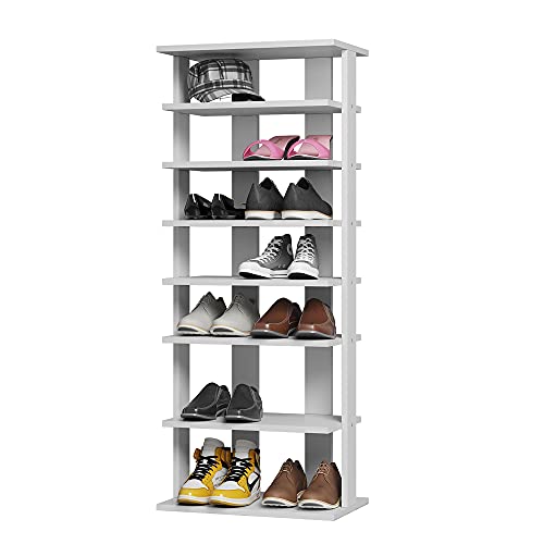 JEROAL Wooden 7 Tier Shoes Racks, Tall Narrow Shoe Storage Tower, Small Skinny Corner Shoe Stand
