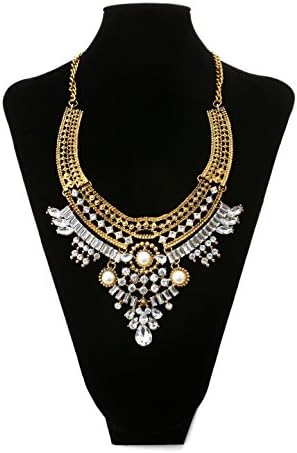 Lianjie Women Alloy Antique Silver/Gold Bohemia Necklaces Boho Vintage Necklace Crystal Beads Statement Necklaces (#1)