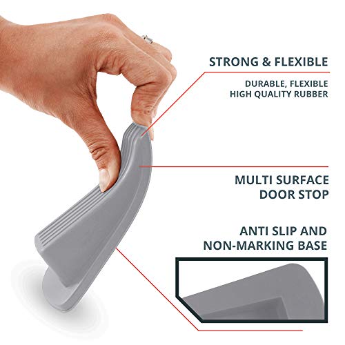 Home Premium Rubber Door Stopper - Multi Surface Door Stop Wedge with Heavy Duty Design - Flexible and Non Scratching Door Holder (4 Pack, Gray)