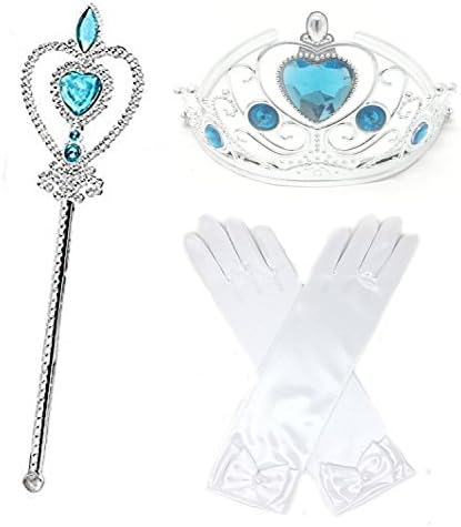 Princess Crystal Dress up Party Accessories - 3 Piece Gift Set: Gloves, Tiara and Wand (Blue)