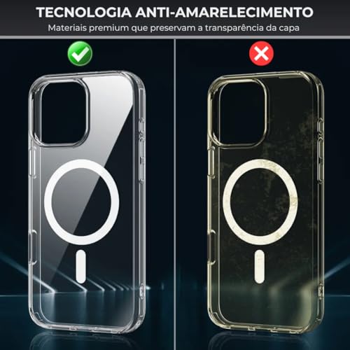 Capa para [iPhone 16E] e [iPhone 17E] Capinha Magnetica Premium com [Proteção de Câmera] Clear Case Transparente [Anti-Amarelamento], Compatível com MagSafe Slim e Anti Impacto