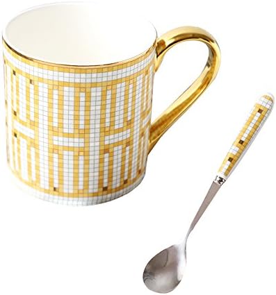 CHOOLD Luxury Golden Mosaic Fine Bone China Coffee Mug with Golden Handle Spoon,British Style,Valentines Gift 13oz