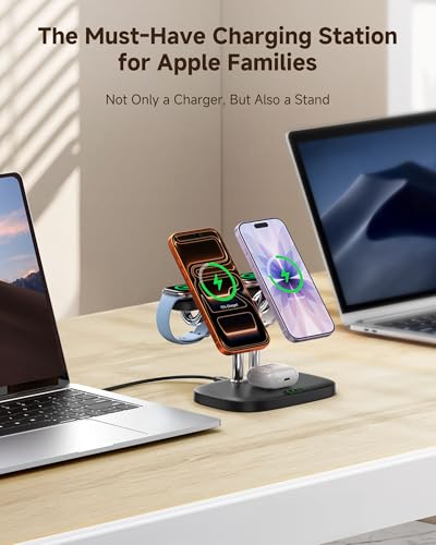 5-in-1 Wireless Charging Station for Apple Devices, Double Magnetic Charger for iPhone Air/17/16/15/14/13/12, Double 5W Fast Charge for Apple Watch 11/10/9/8/Ultra 3/SE 3, SwanScout 902M