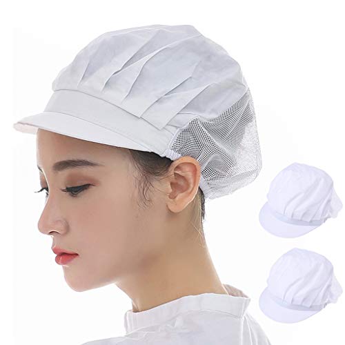 Jahome Women Mesh Industrial Anti-Dust Workshop Hats Kitchen Canteen Food Hat Chef Hair Net (White2 Pcs)