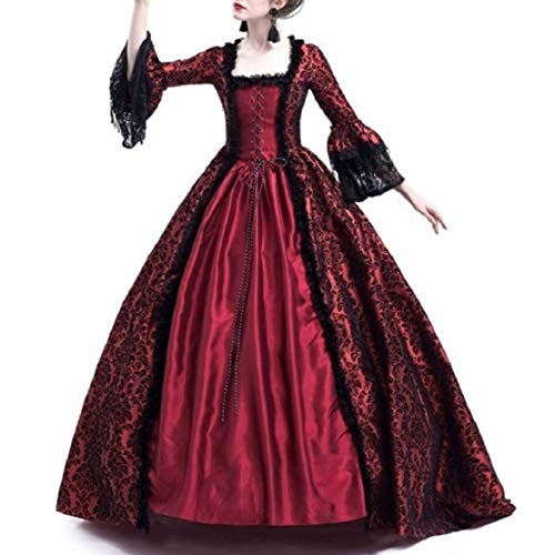 Women Hollow Trumpet Sleeve Flare Dress Off Shoulder Vintage Party Club Elegant Performance Medieval Costume by Lowprofile Blue - Thumbnail 5