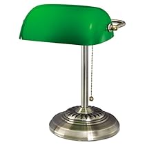 Alera Traditional Incandescent Banker's Lamp, Green Glass Shade, 14