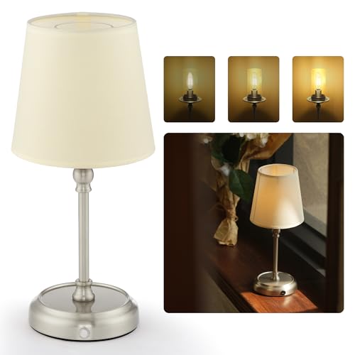 LuminexDesigns Bedside Lamps, 5200 mAh Rechargeable Cordless Table Lamps for Living Room with Bulb Included, Dimmable, Touch Control, 3-in-1 Shade, for Bedroom, Dining,Home Decor -Sliver