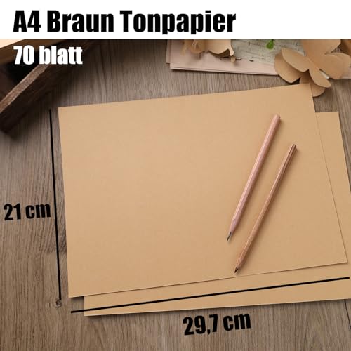 VGOODALL 70 Stück Braun Tonpapier, A4 Kraft Bastelpapier Karton Papier für Kartenherstellung Kinderkunst Bastelarbeiten Scrapbooking Bastelpapier Naturkarton