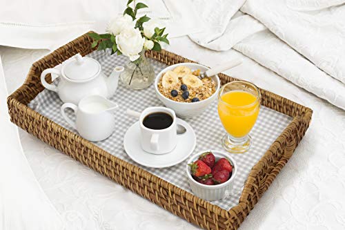 Wicker Serving Trays and Platters with Handles | Handcrafted Breakfast, Food, Dish, Coffee, Bread Serving Baskets for Home and Restaurants (12 x 17 (Tan))