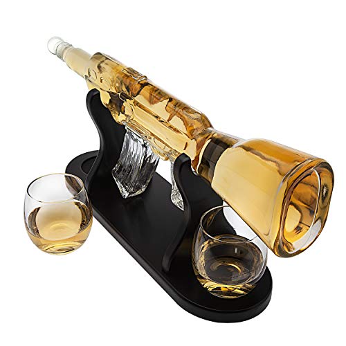 Whiskey Decanter Rifle with 2 Whiskey Glasses, Whiskey Decanter Set for