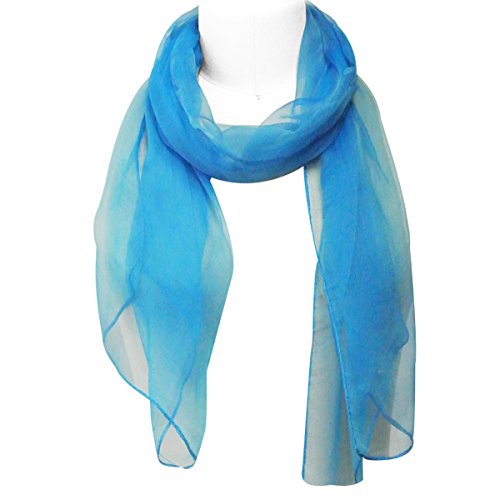 Wrapables Solid Color 100% Silk Long Scarf, Peacock Blue