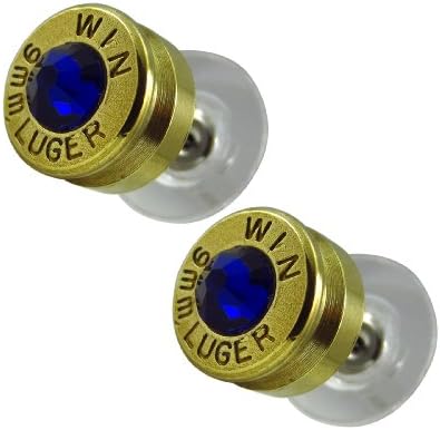 LoriDavidson Designer Brass 9mm Bullet Shell Swarovski Crystal Stud Earrings