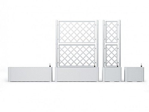 Rankgitter, Spalier mit Pflanzkasten in Rattan-Design aus robustem Kunststoff in Weiß. Maße BxTxH in cm: 43 x 43 x 142… – Bild 3