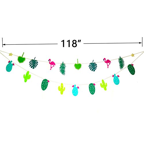 2Pcs Flamingo Cactus Banner Hawaii Luau Party Supplies Tropical Leaves Garland Room Festival Decoration Accessory for Summer children Birthday Non-woven Wedding Plant Theme Pennant