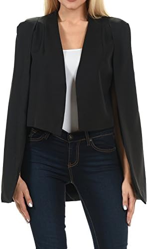 Clinamen Clothing Women Open Front Fly Vest Cape Jacket (Medium, Black)