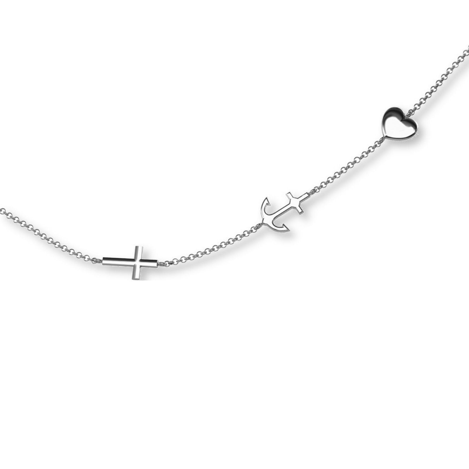 Sterling Silver Necklace With Cross Anchor Heart Pendant Symbolizing Faith Love Hope