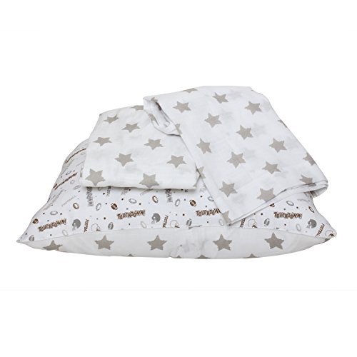Bacati Muslin 3 Piece Toddler Bedding Sheet Set, Football/Brown/Grey