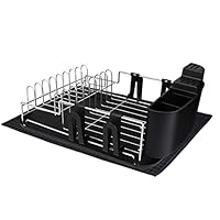 alvorog Dish Drying Rack Large Capacity Dish Holder Rack Microfiber Mat Included Fully Customizable Kitchen Organizer with Removable Drainboard/Cutlery Cup Holder (1-Tier)