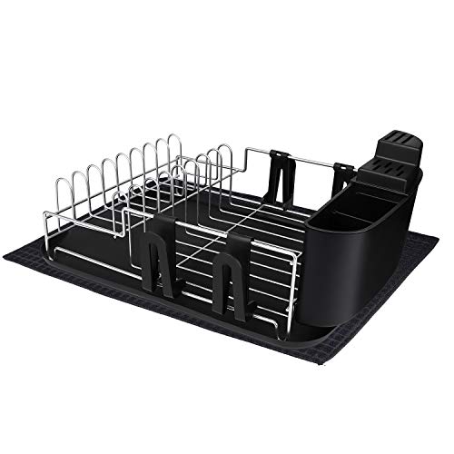 alvorog Dish Drying Rack Large Capacity Dish Holder Rack Microfiber Mat Included Fully Customizable Kitchen Organizer with Removable Drainboard/Cutlery Cup Holder (1-Tier) - Thumbnail 7
