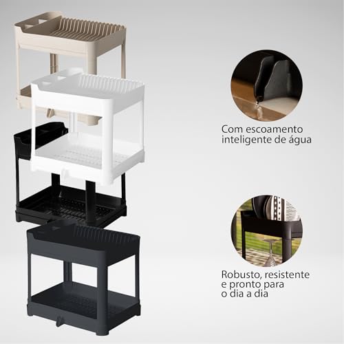 Escorredor de Pratos Duplo Fly Paramount com Bandeja – Organizador de Cozinha, Maior Capacidade, Fácil de Limpar, Resistente, Compacto e Prático para Pia e Bancada (Preto)