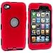 Importer520 (TM) 3-Piece Deluxe Hybrid Premium Rugged Hard Soft Case Skin Cover for Apple iPod Touch 4G, 4th Generation, 4th Gen 8GB / 32GB / 64GB - Red/Black