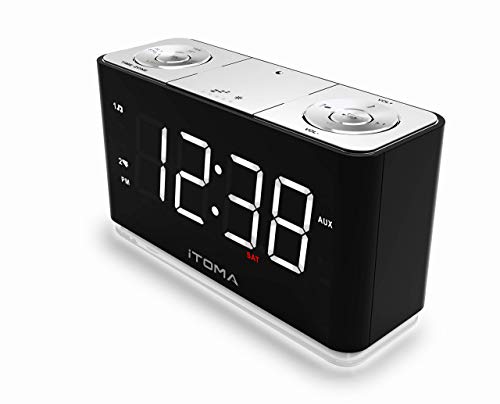 iTOMA Alarm Clock Radio, Digital FM Radio, Dual Alarm, Cell Phone USB Charge Port, Night Light, Auto & Manual Dimmer, Snooze, Sleep Timer,Battery Backup (CKS507)